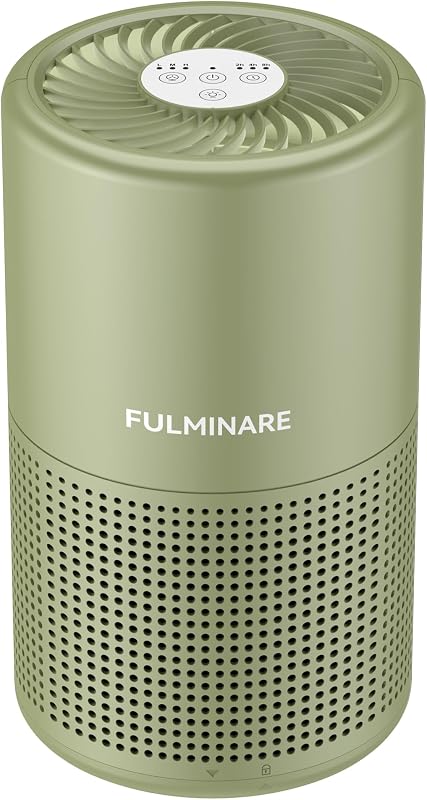 FULMINARE Purificadores de Ar para Casa e Quarto H13 HEPA purificador de ar, 3 velocidades, temporizador, 24dB, pequeno mini purificador de ar com luz noturna, verde sálvia