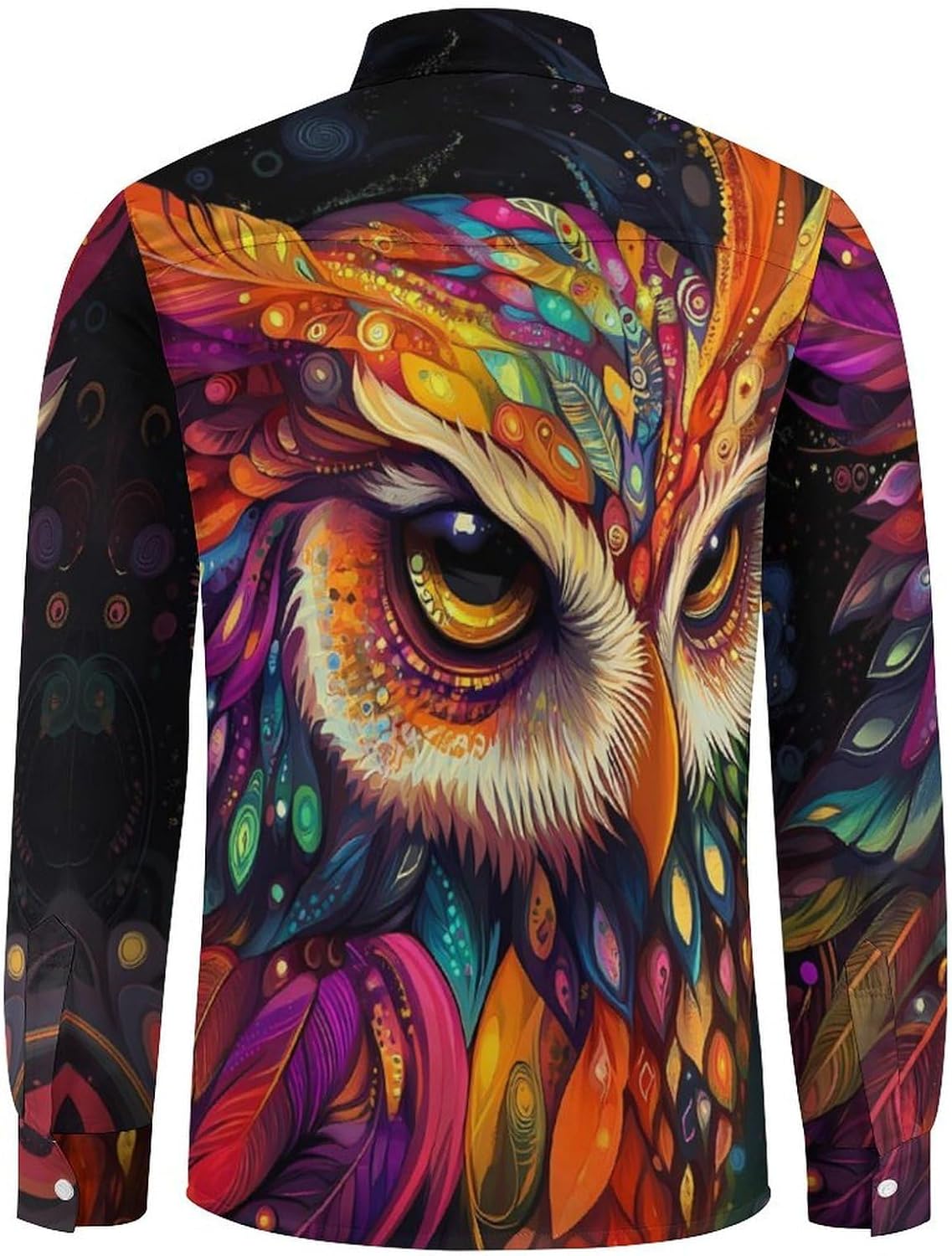 Colorful Owl Long Sleeve Shirts Casual Dress Shirt Button-down T-shirts for Men