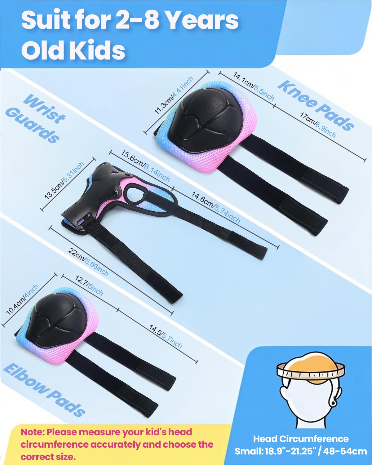 LANOVAGEAR Kask dziecięcy z ochraniaczami na kolana, ochraniacze na łokcie, nadgarstki, zestaw ochraniaczy, kask dziecięcy 7 w 1, do jazdy na deskorolce, rowerze, skuterze, deskorolce, deskorolce