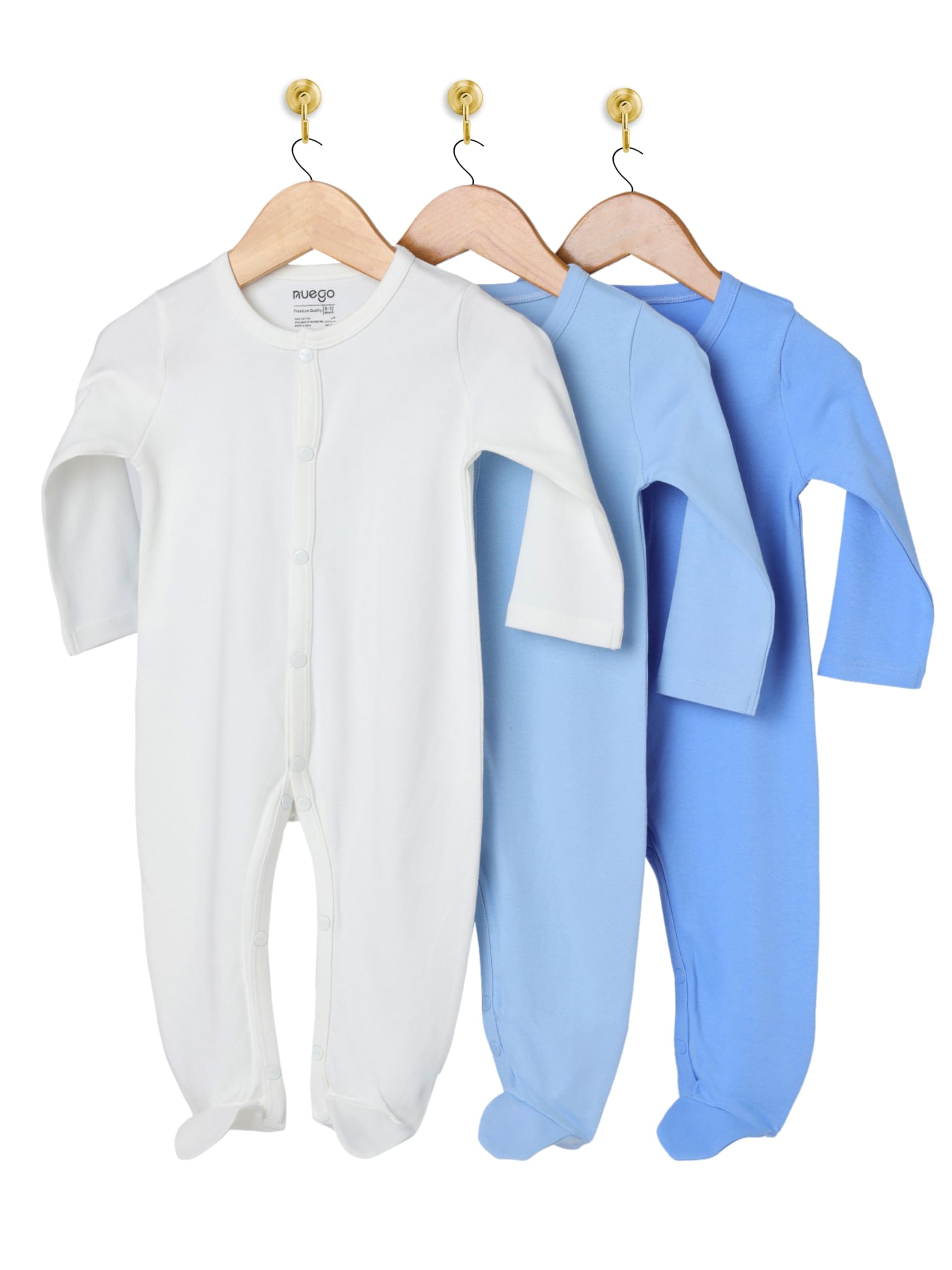 Nuego Pure Cotton Sleepsuits for New Born Baby Boys, Full Sleeve Soft Onesies for Newborn Baby Dress Cotton Cute Solid Multicolor Bodysuit, Footed Rompers Set 3-6 Months - Set of 3 - Image 7 thumbnail