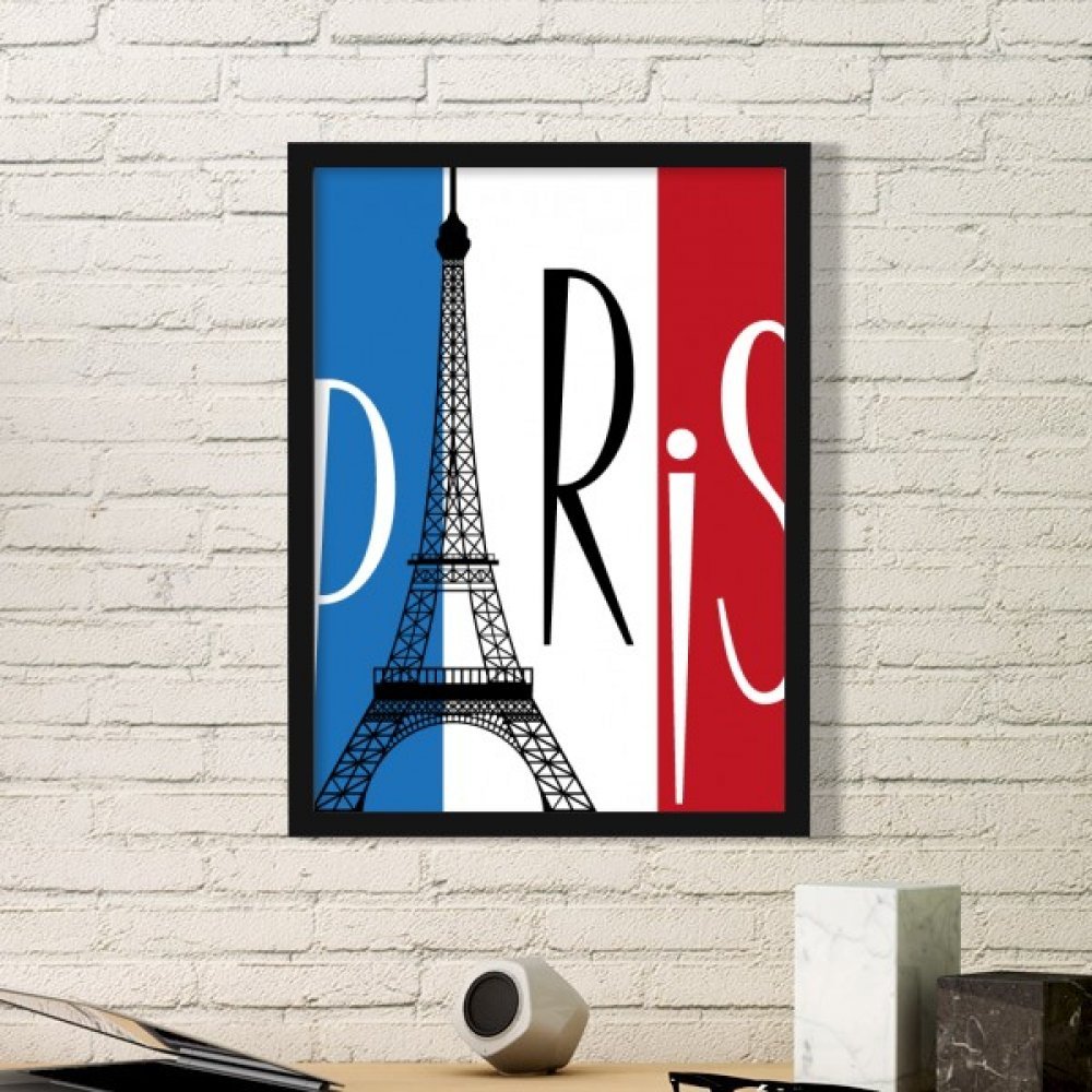 Cadre photo Tour Eiffel avec illustration architecture et drapeau France noir