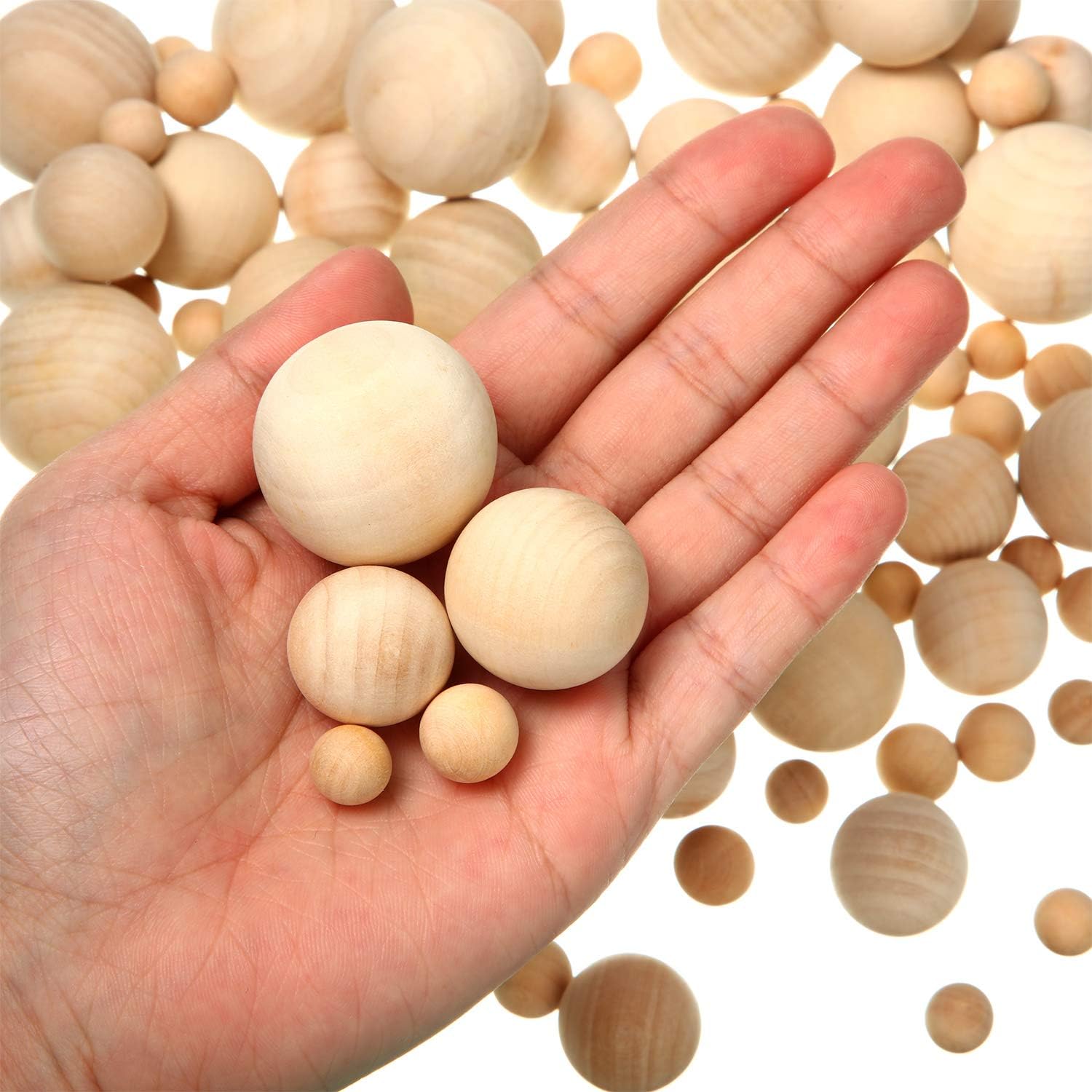 Blulu 88 Pieces Round Wooden Balls for Craft 5 Sizes Unfinished Round Natural Balls for DIY Craft Projects Jewelry Making - Image 4