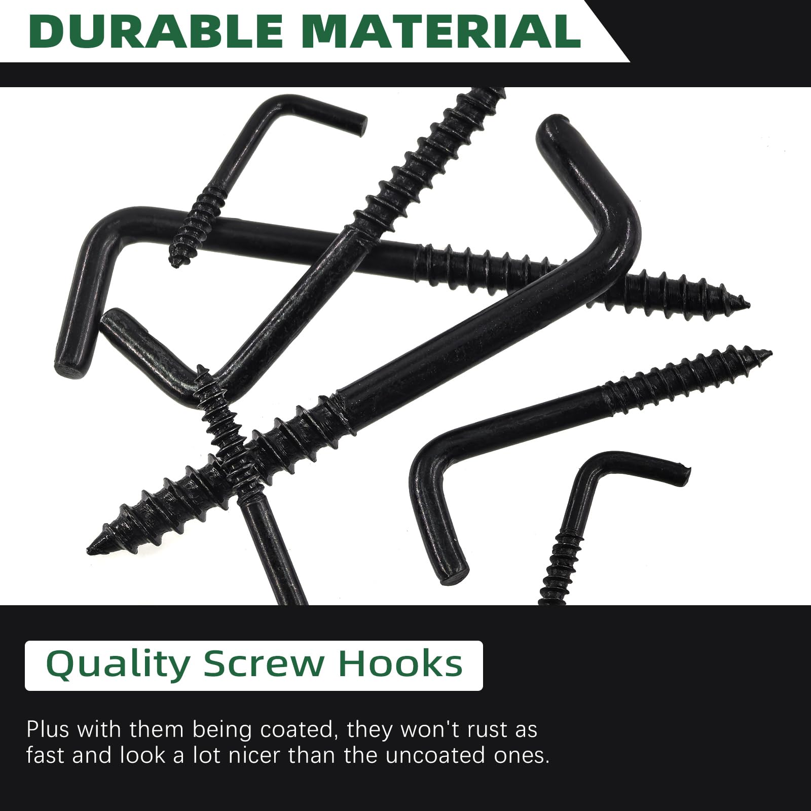 Keadic 125 Pcs Black Brass Plated Metal Screw-in Square Bend Hooks Kit Without Padding, Self-Tapping Screws Hooks - Image 4