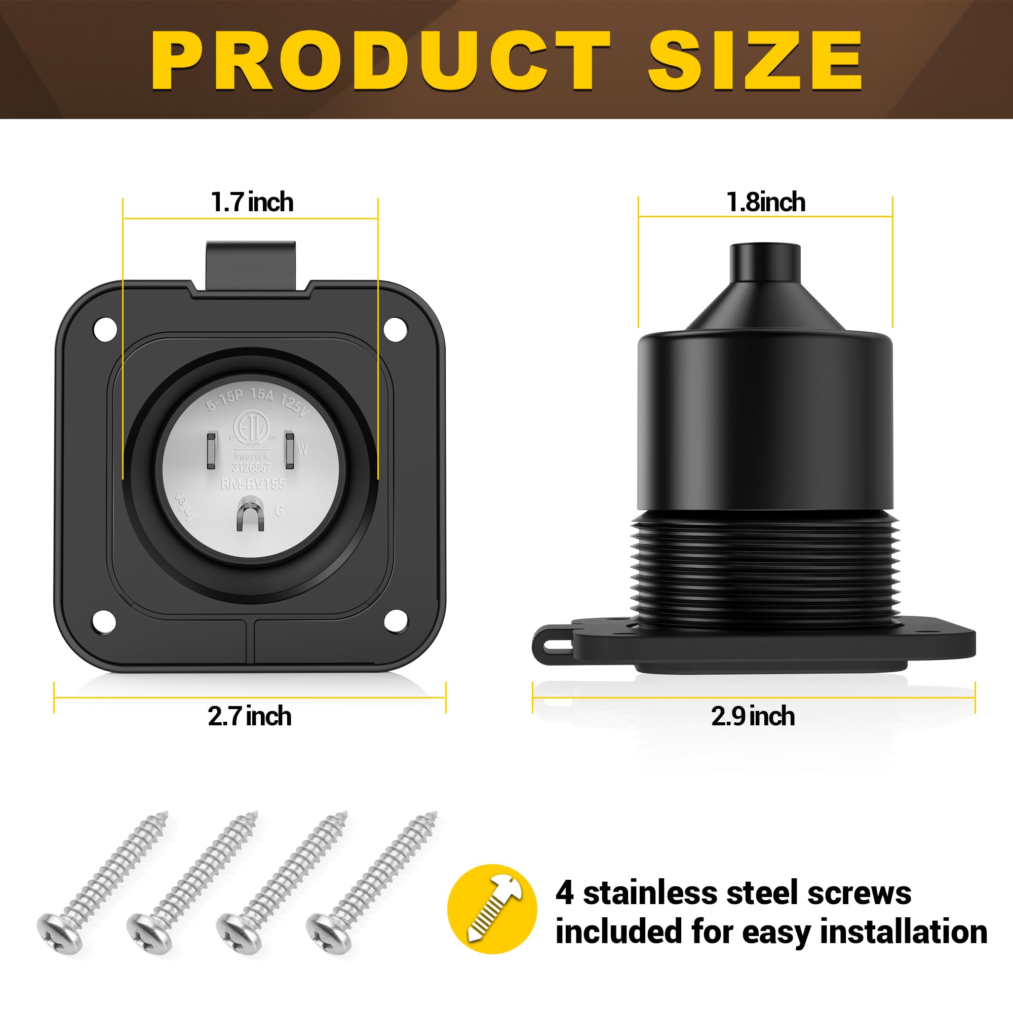 15Amp 125V Flanged Inlet Receptacle For Marine Boat RV Shed Electrical Extension
