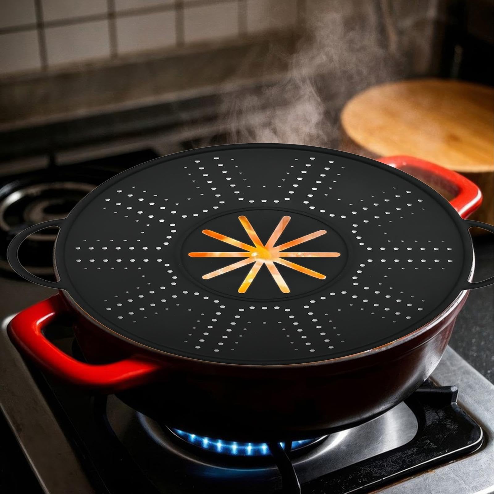 2X Couvercle en Silicone, Couvercle de Casserole, Multifonctionnel, Double Poignée, Anti-adhérent, Bouchon en Silicone