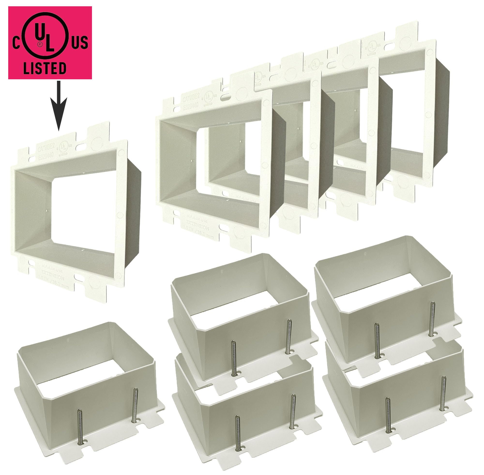 iMBAPrice IMBA-BE2-5 - Extensor de caja de toma de corriente eléctrica no metálica de 2 bandas para accesorios de receptáculos de interruptor de alimentación, paquete de 5