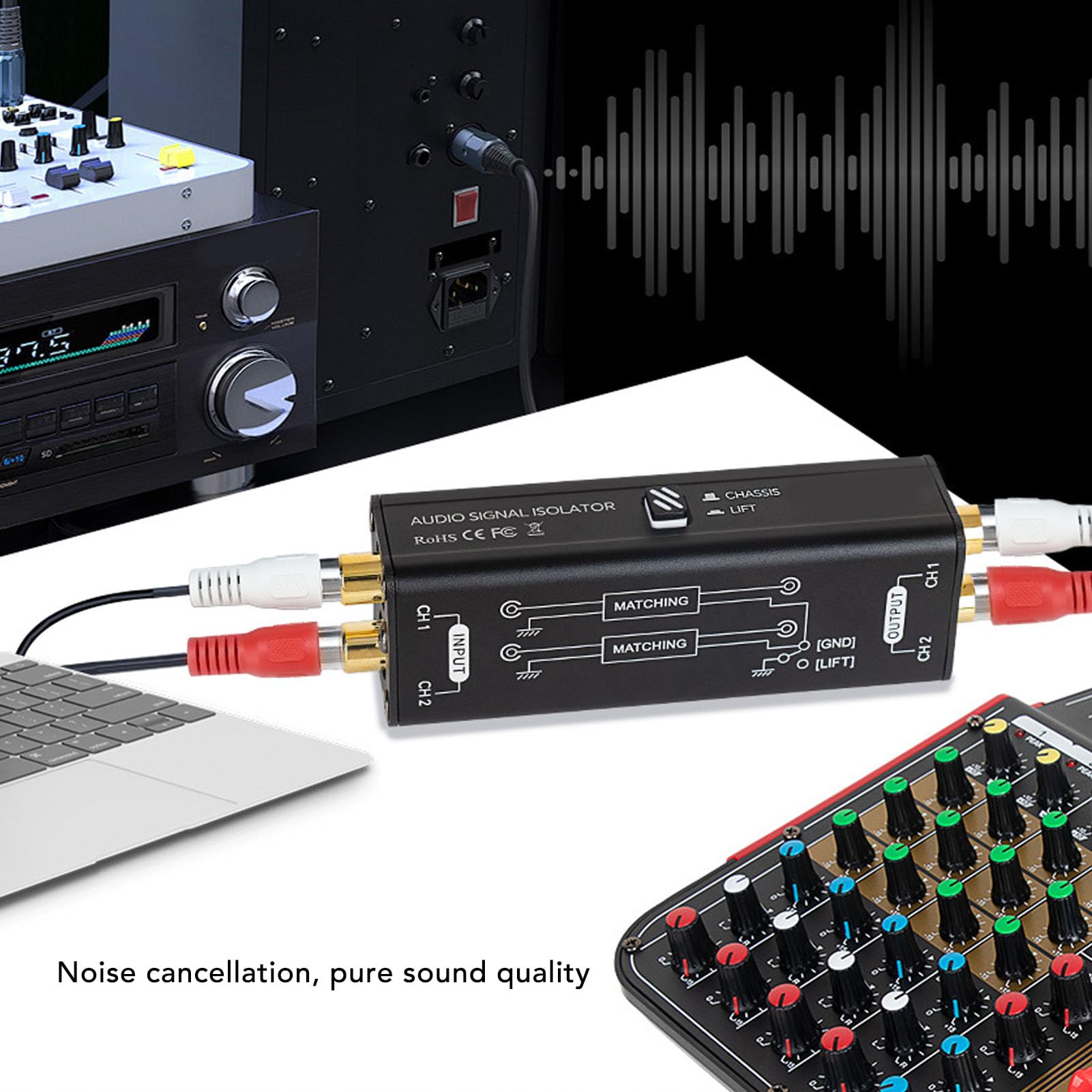 Eliminatore di Ronzio Isolatore di Rumore del Circuito di Massa Filtro del Segnale Audio a 2 Canali per Mixer per Microfono da Conferenza