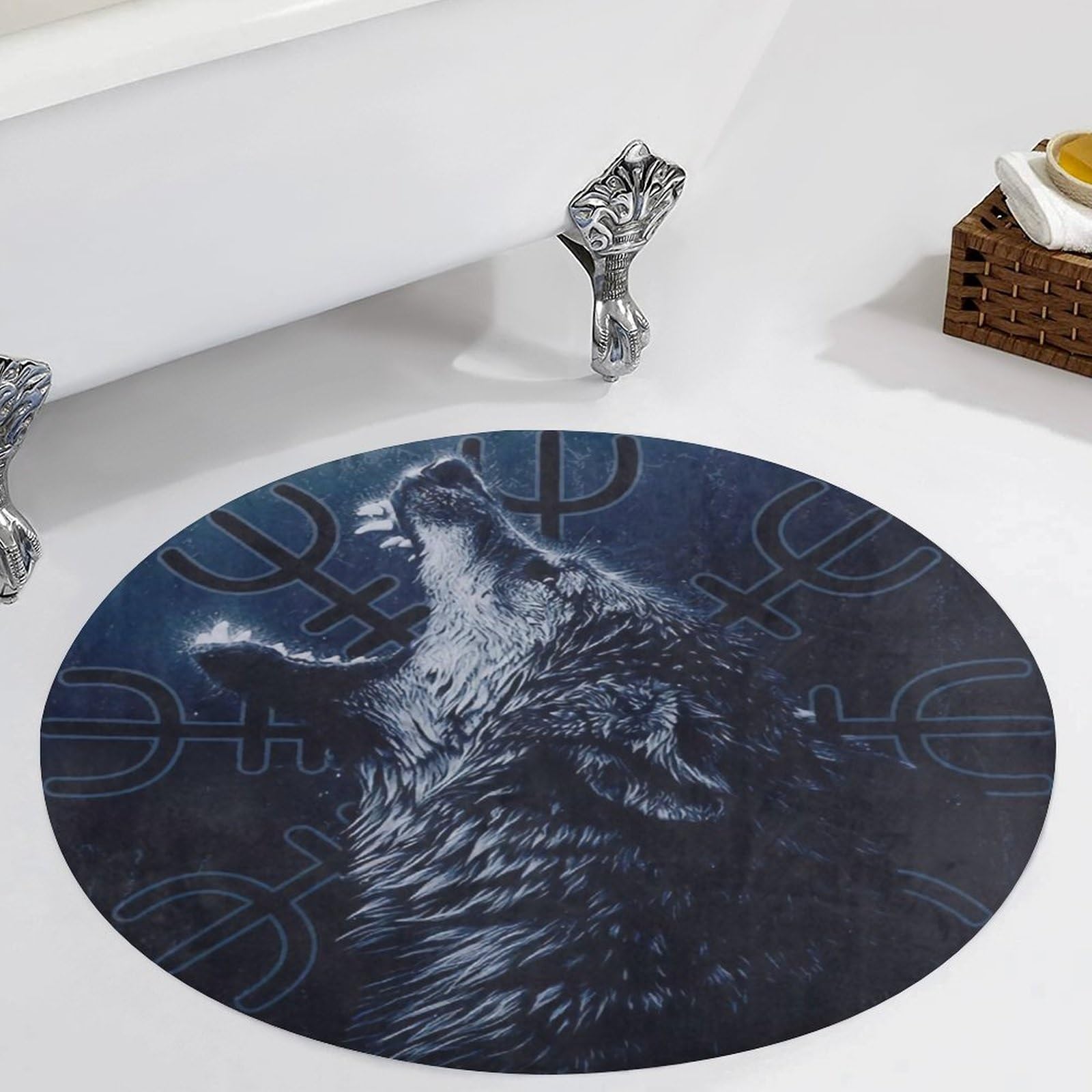 Tapis rond en velours antidérapant avec motif loup doux de style2