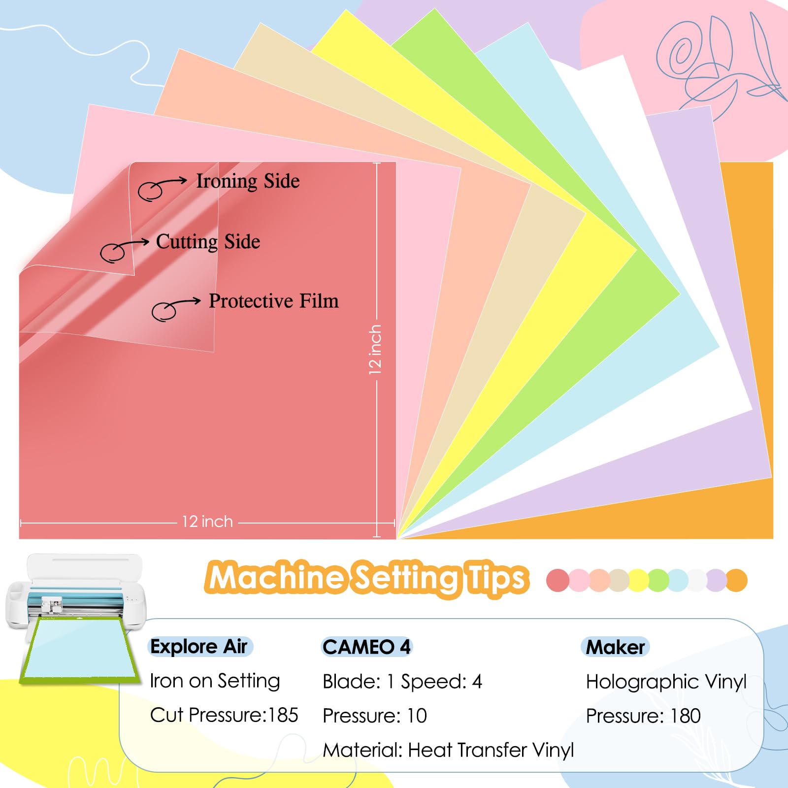 Fogli Vinile Termoadesivo TECKWRAP - 10 Colori Pastello Boho Per Magliette Fai Da Te - Foto 3