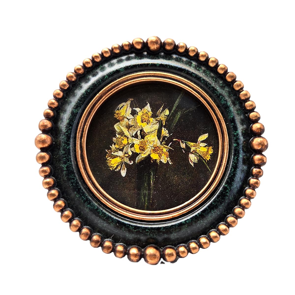SYLVIA'S SHOP 3x3 Inch Small Vintage Round Picture Frame - Antique Blackish Green Ornate, For Tabletop Or Wall, Retro Decor - View #6