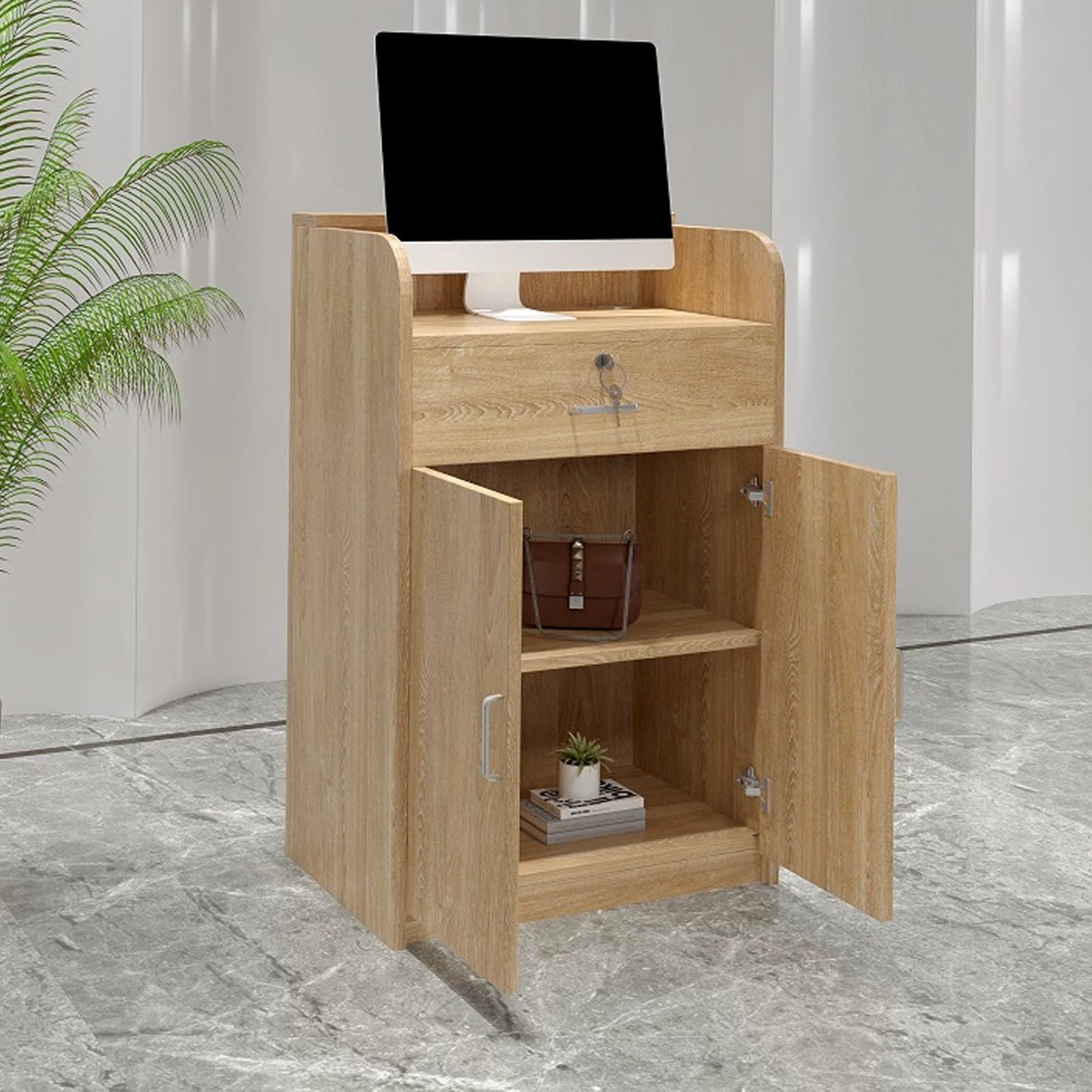 Scrivania da ufficio con serratura moderna da banco anteriore per vendite al dettaglio Mobili eleganti per uffici professionali Soluzione di archiviazione sicura per aziende
