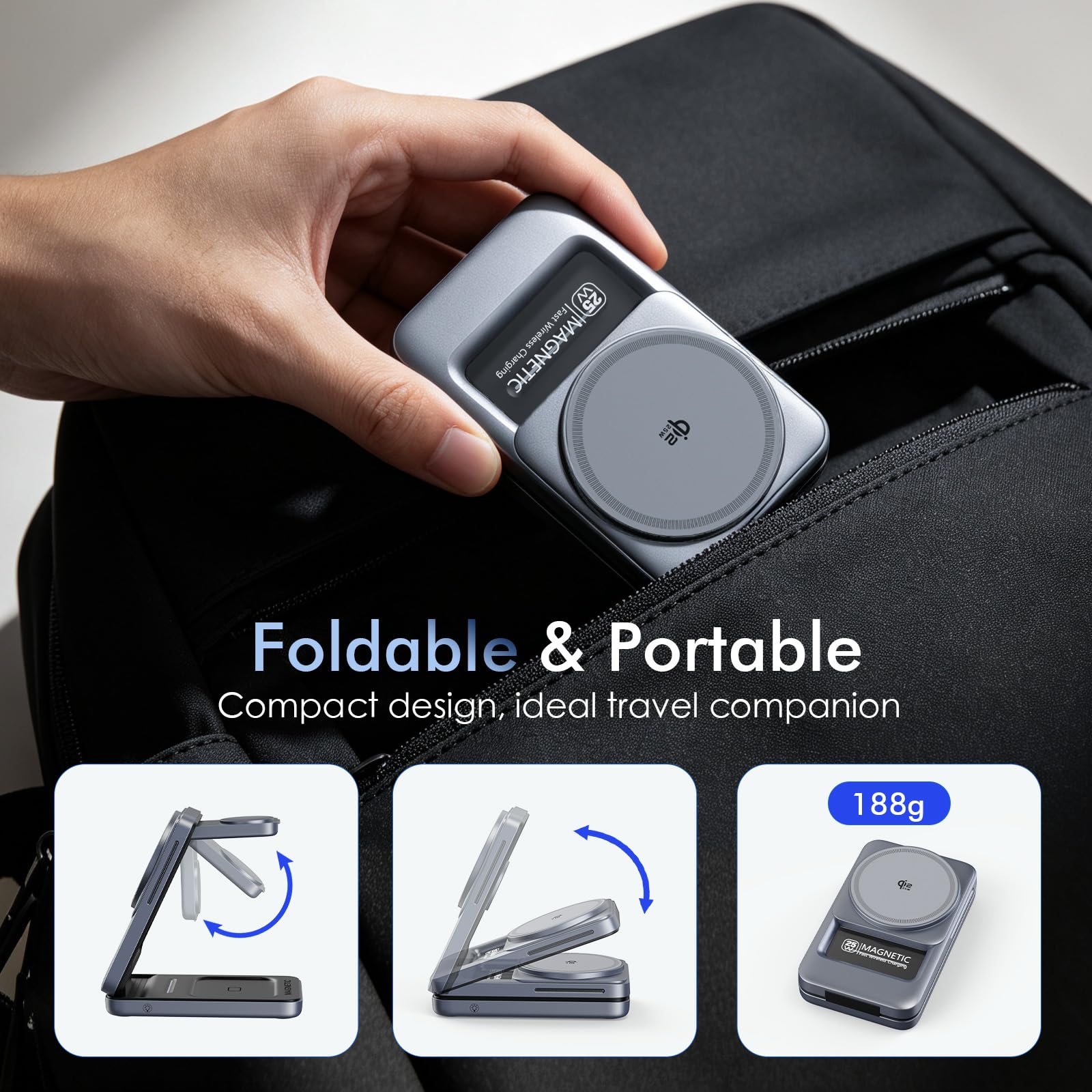 Caricatore Wireless Qi2.2 25W, 3 in 1 Stazione di Ricarica per apple17 16 15 14 13 12, per apple orologio e auricolari pieghevole caricatore magsafe con 45W adattatore