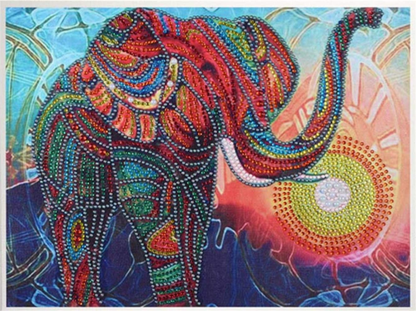Diamond Painting DIY 5D Special Shape Rhinestones, ABEUTY Colorful Elephant Abstract, Partial Drill Crystal Diamond Art Kits