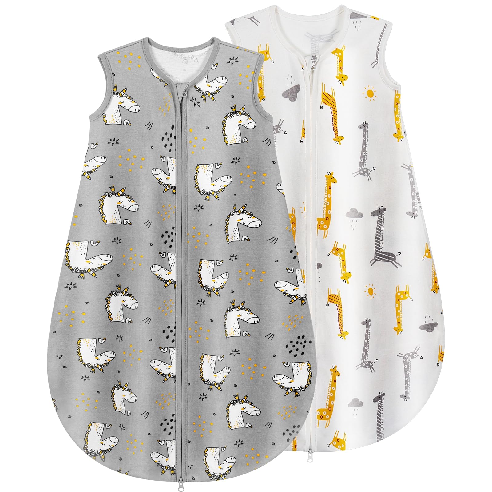 Yukkidds Baby Sleeping Bag 0.5 Tog 100% Cotton Lightweight and Breathable Summer Sleeping Bag for Baby Toddler 18-24 Months 2 Pack Grey Unicorn