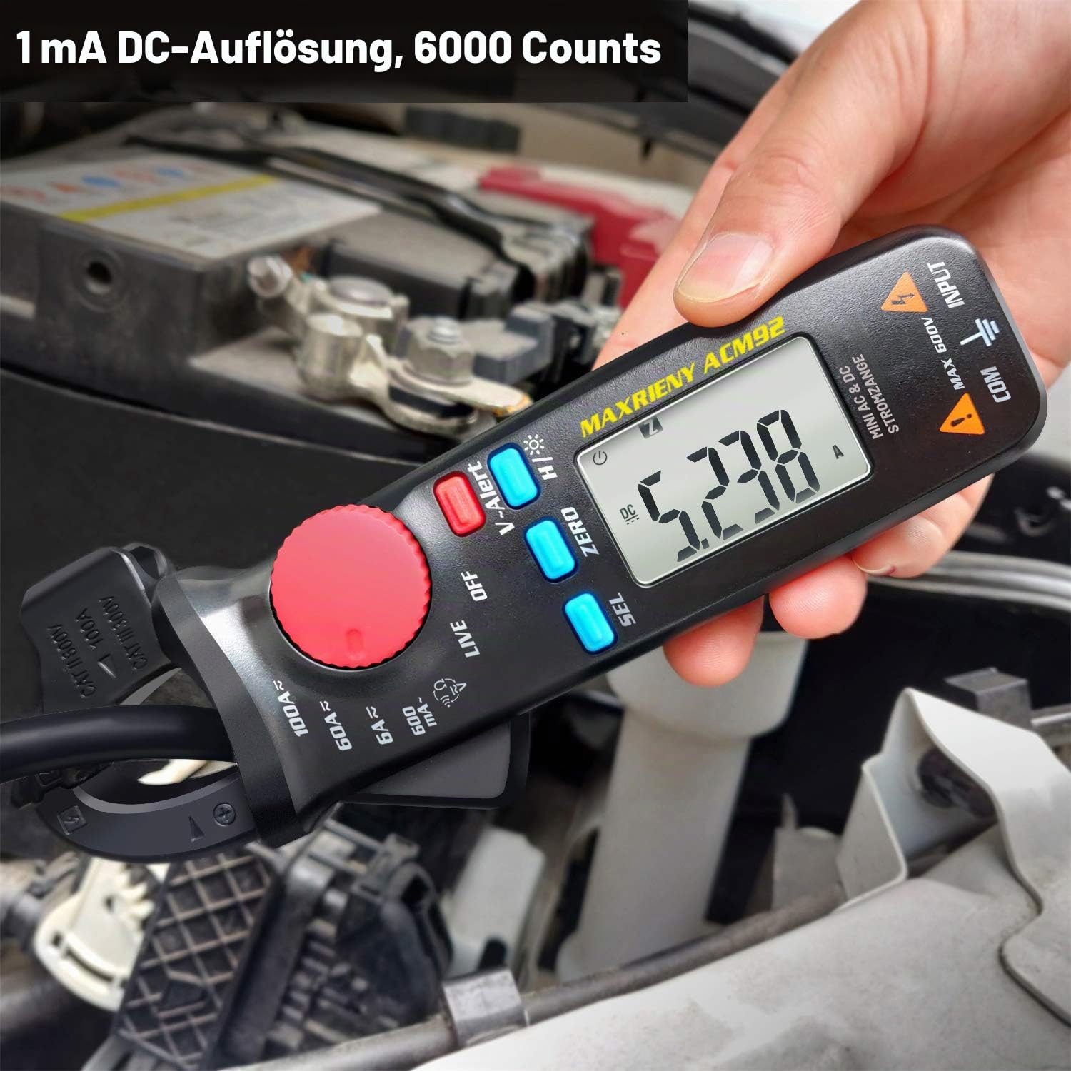 DC AC Zangenmessgerät, 6000 Counts True RMS Digital Multimeter Amp Widerstand Frequenz V-Alert Kontinuität Spannungsprüfer