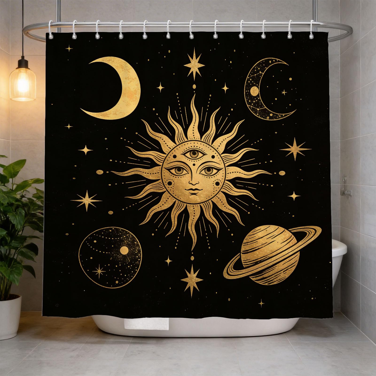 Hongduo 3D Sun Totem Shower Curtain for Stalls Bathtubs Planet Bathroom Decor Shower Curtain Set Polyester Fabric Waterproof 180x180cm/71X71 Inch with Hooks