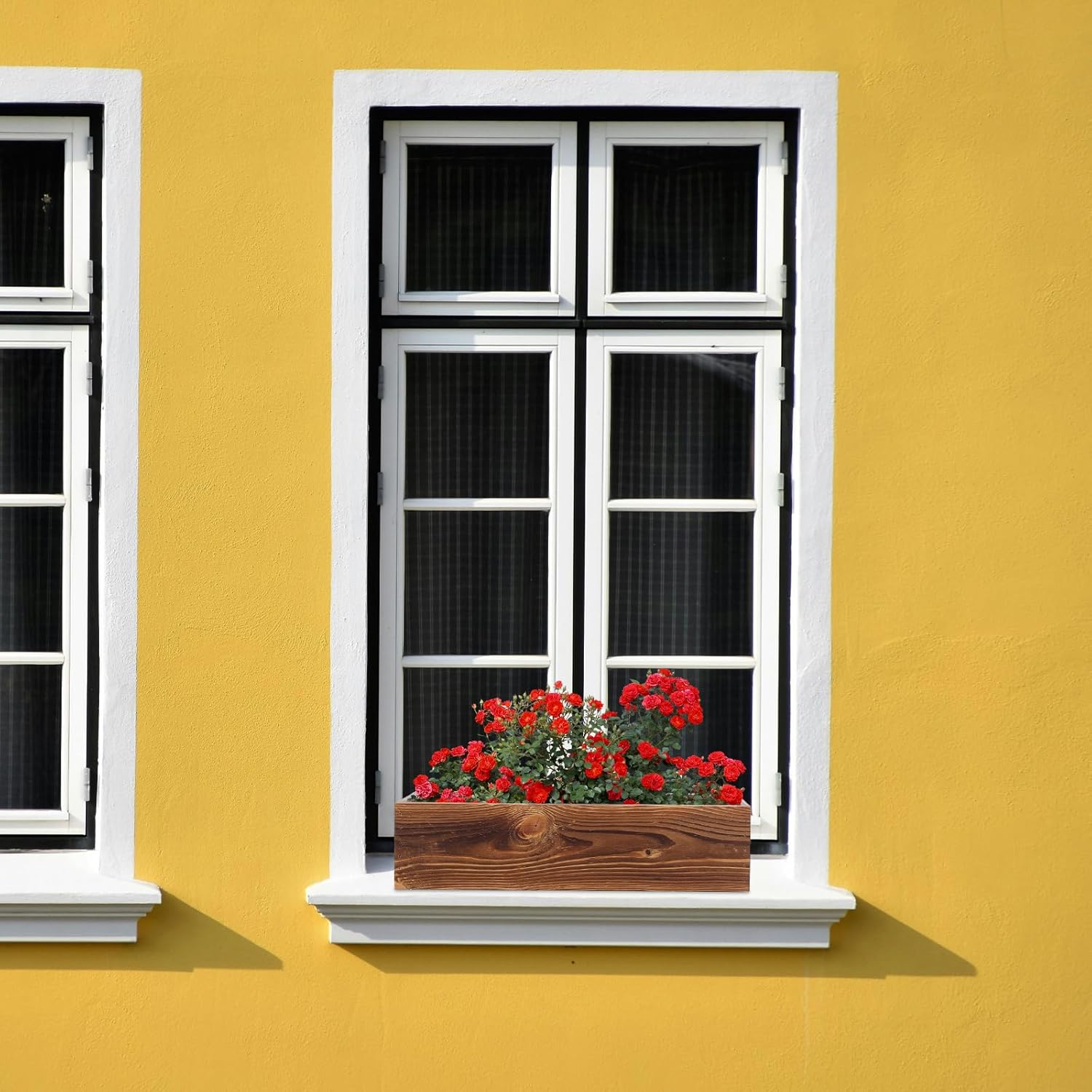 ibasenice Brown Wooden Planter Box, Rectangular Planter Large Outdoor Plant Pots Wooden Flower Rustic Indoor Decorative Box