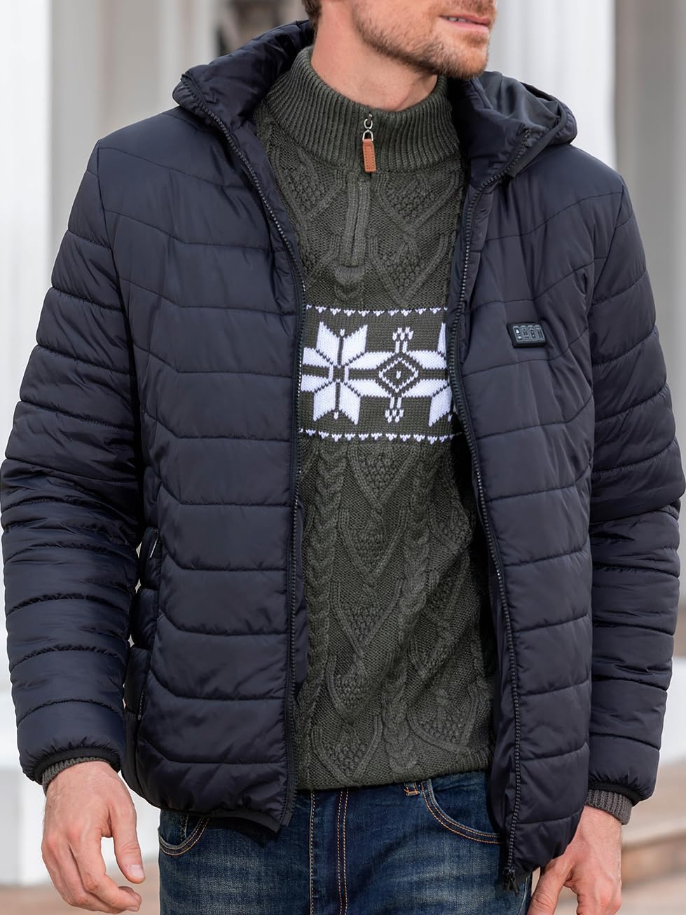 Makkrom Mens Ugly Christmas Sweater Quarter Zip Pullover Long Sleeve Snowflake Mock Neck Soft Knitted Sweaters - Image 5