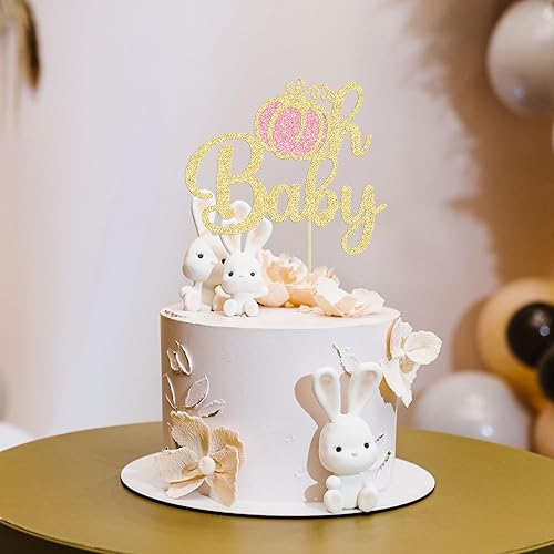 Miniatura 4 de Gyufise 1 paquete de decoración de pastel de calabaza Oh Baby con purpurina rosa, tema de otoño, calabaza, niña, baby shower, decoración para baby