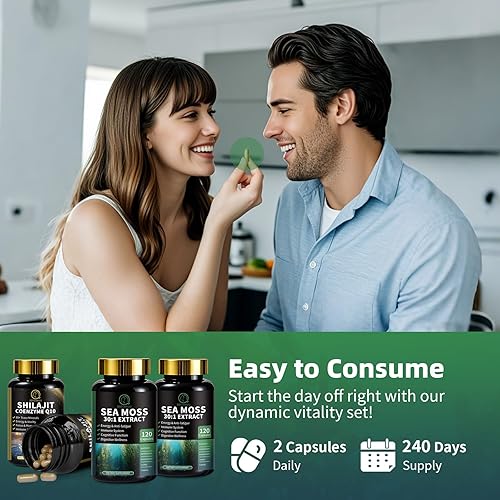 Miniatura 8 de Paquete de musgo marino y shilajit, suplementos todo en 1 con Shilajit 400 mg, musgo marino 680 mg, coenzima Q10, semilla negra, ashwagandha,