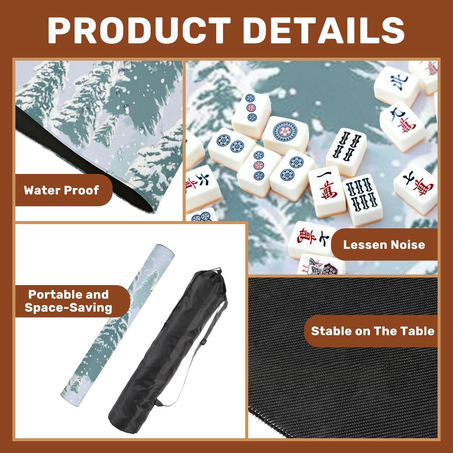 Mahjong Mat 31.5" x 31.5" Snow Covered Pine Trees Winter Forest Seamless Non-Slip Noise Reduction Mahjong Tiles Table Cover for Dominoes Poker Card Board and Tile Games