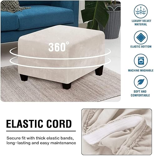 Miniatura 3 de ADPON Fundas otomanas cuadradas de terciopelo para otomanas, fundas protectoras para reposapiés cuadrados, fundas protectoras para taburetes de