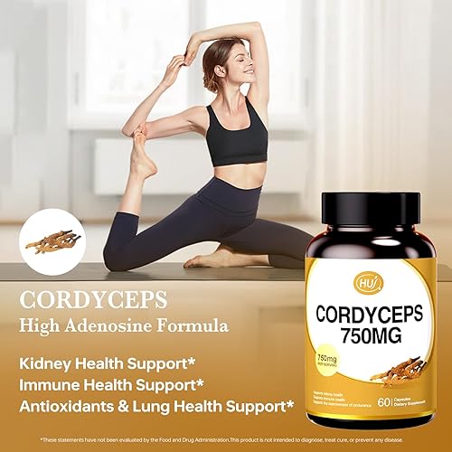 Miniatura 3 de HUJ Cordyceps Cápsulas de hongos  Suplemento Cordyceps con micelio dual  Salud renal, salud inmune y apoyo energético  60 cápsulas
