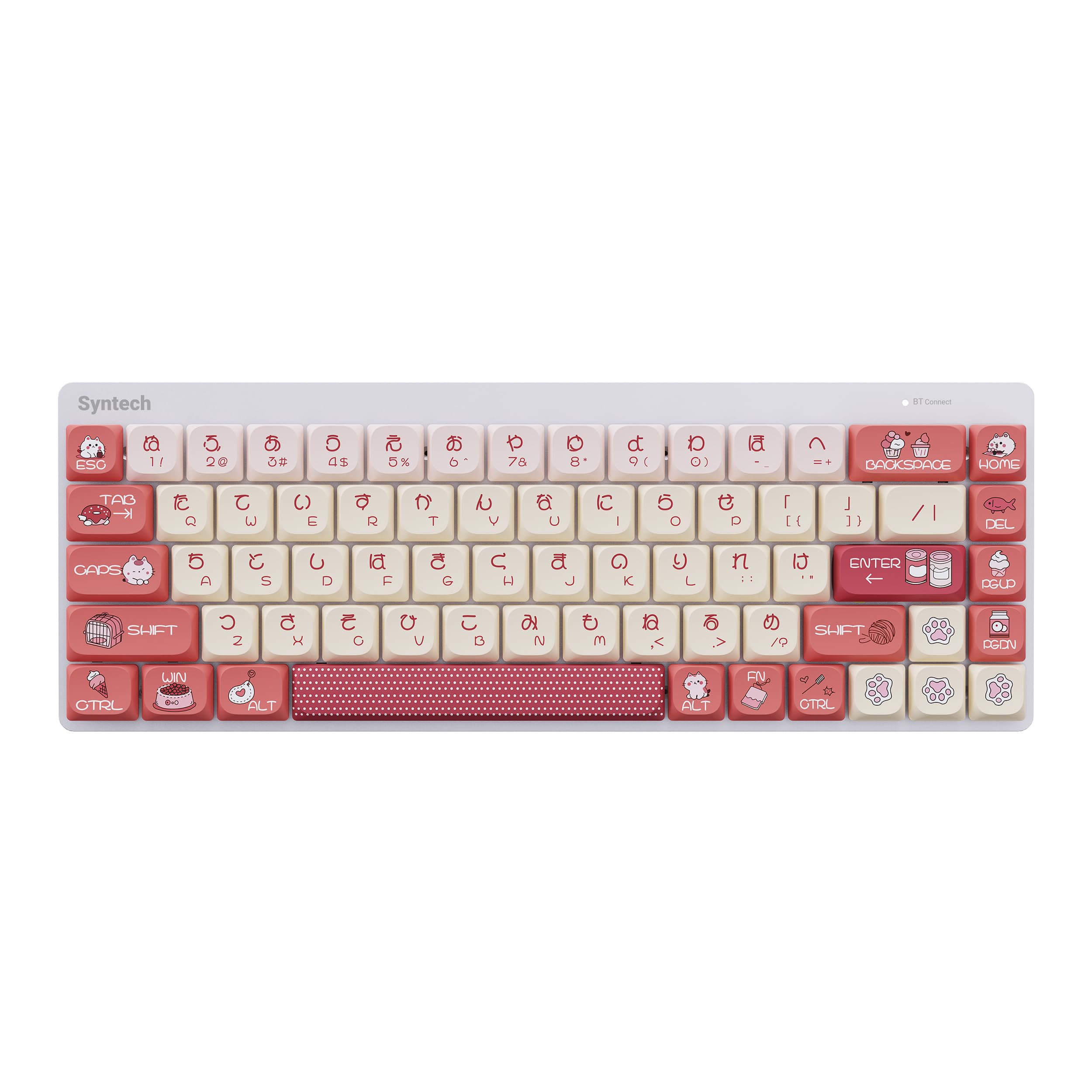 Syntech Chronos 68 配列 3 モード接続ロープロ軸メカニカルキーボード｜2000mAh バッテリー 長時間駆動 PBT 耐摩耗キーキャップ バックライト 高さ調整可能脚サポート オフィス/ゲーミング対応｜赤色