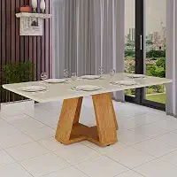 Mesa Sala De Jantar Perola Mdf Luxo 6 Lugares Com Vidro Temperado