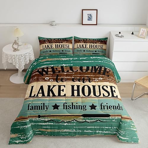 Miniatura 40 de Lake Life - Juego de edredón de tamaño King, juego de ropa de cama con remo de lago rústico, decoración de casa de lago, regalos para niños, vallas