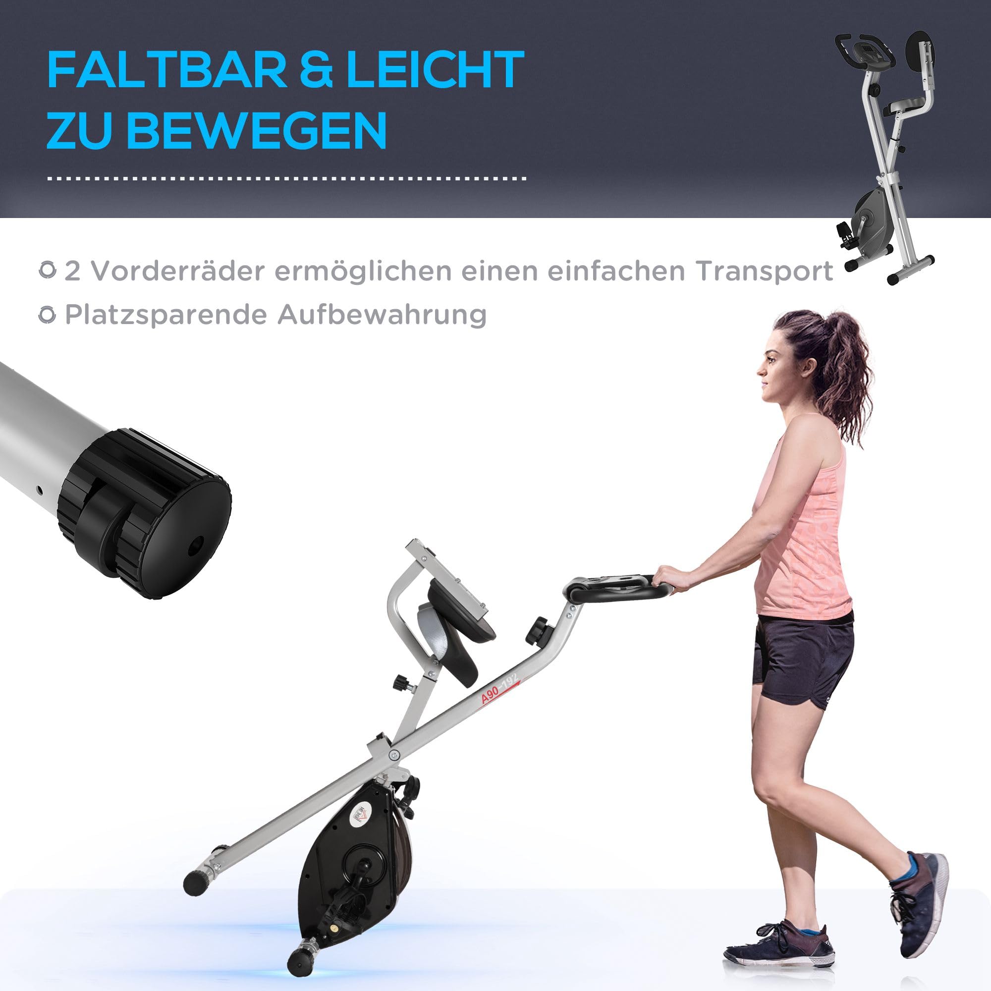 HOMCOM Heimtrainer Fahrradtrainer klappbar Magnetisch Hometrainer Fahrrad mit LCD Monitor, 8 stufig einstellbarem Magnetwiderstand Räder, Leise Platzsparend Fitnessbikes für Zuhause
