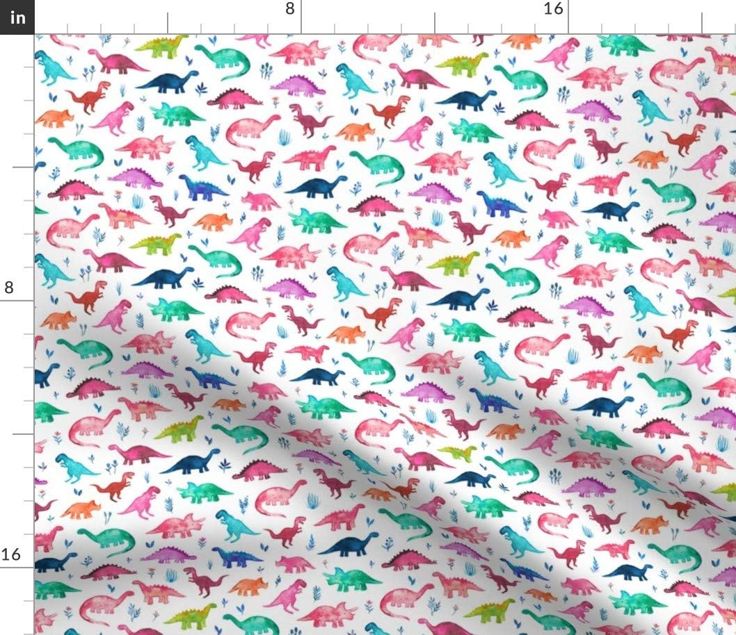 Spoonflower Fabric - Tiny Multi Color Dinos White Dinosaurs Dino Watercolor Cute Nursery Printed on Petal Signature Cotton Fabric by The Yard - Sewing Quilting Apparel Crafts Decor