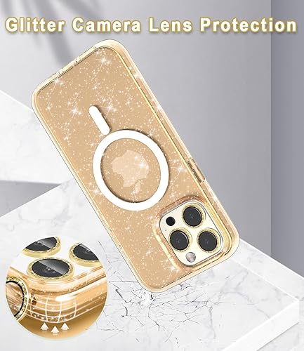 Miniatura 5 de Funda magnética brillante para iPhone 15 Pro Max compatible con MagSafe, 2 protectores de pantalla y 2 protectores de lente de cámara de diamante,