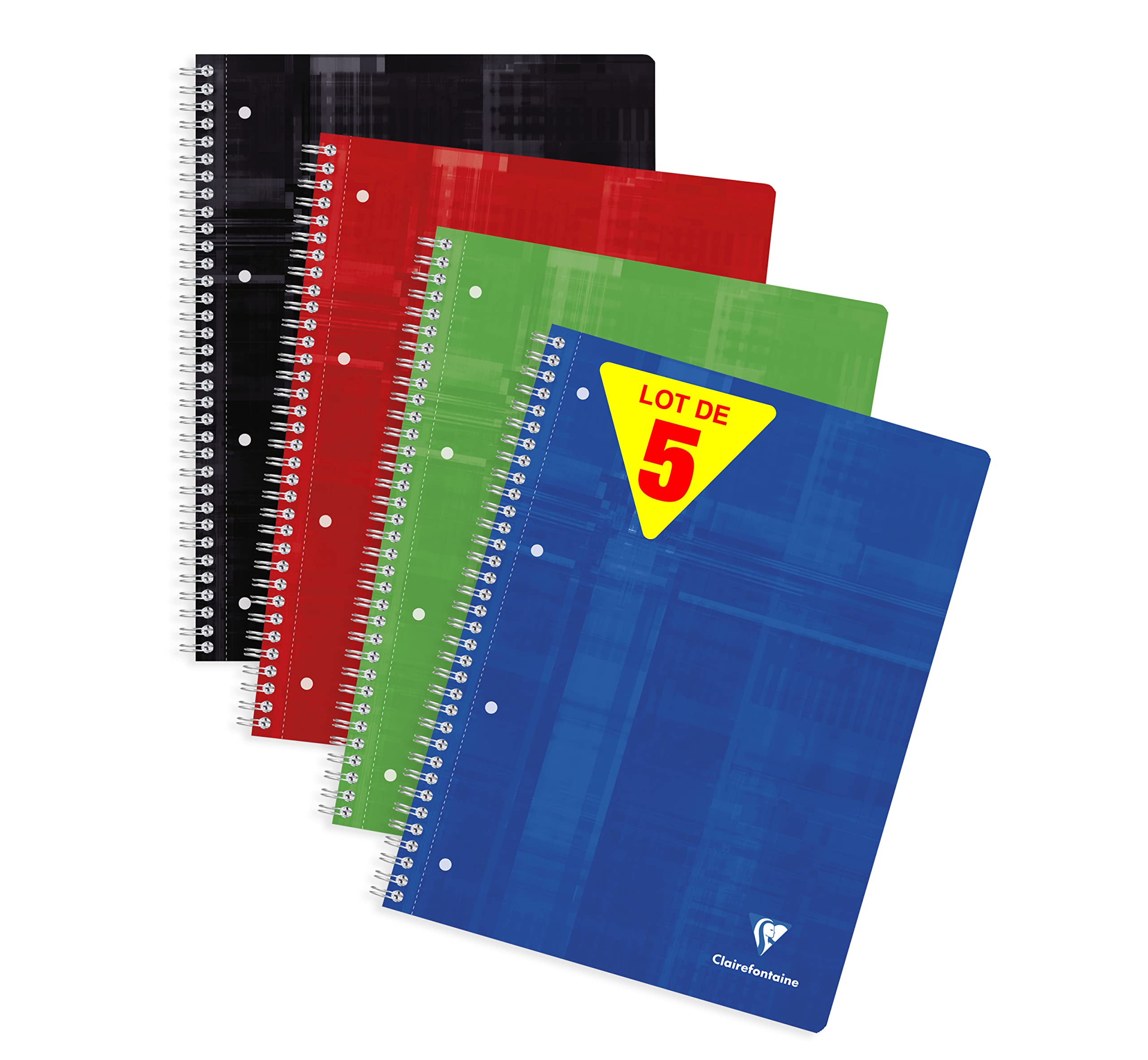 Clairefontaine 8251C - Lot 5 Cahiers Spirale Studium A4+ 160p GC Perforés