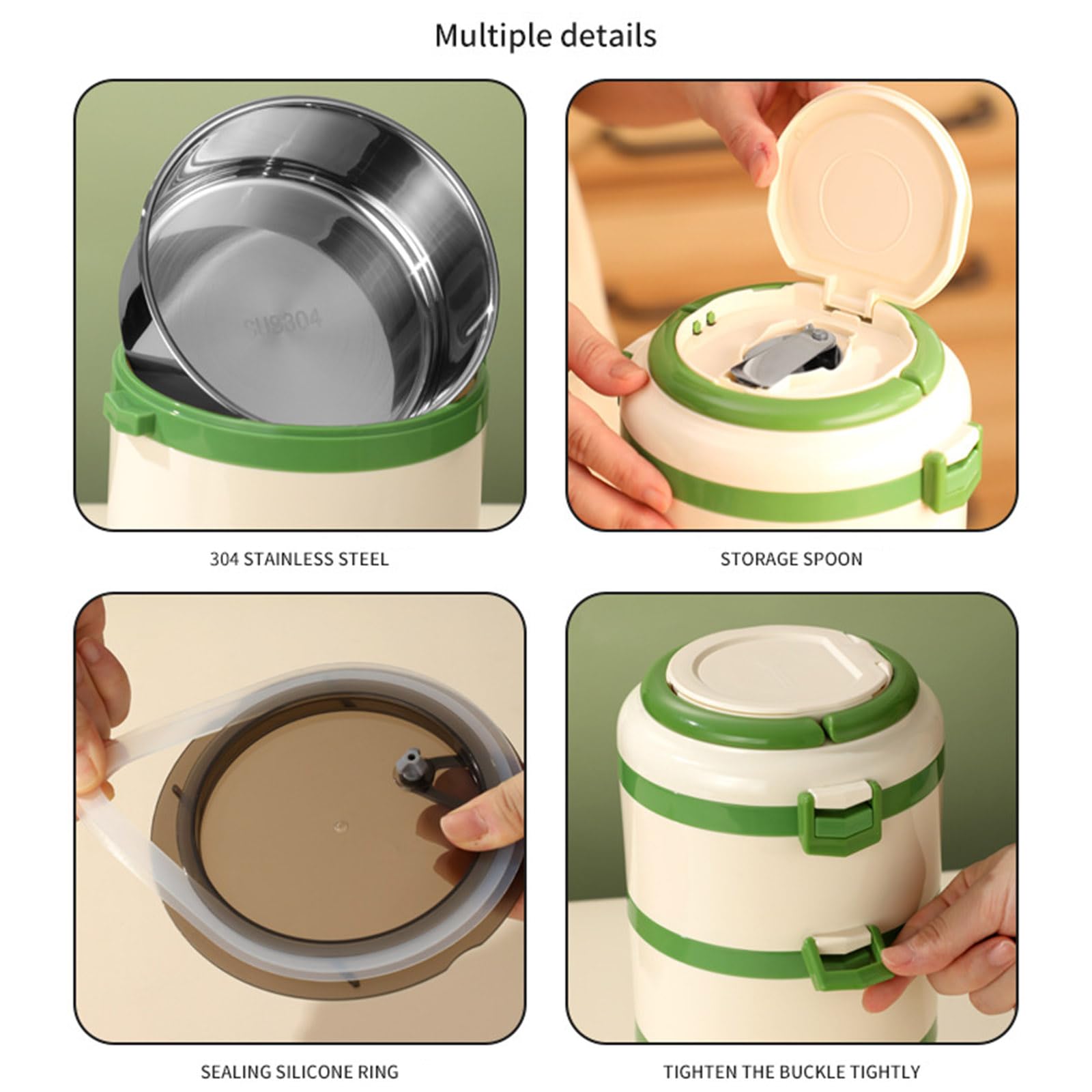 Einzigartige 304 Edelstahl-Lunchbox, auslaufsicher, Silikondichtung, Thermobehälter für Arbeit, Picknick, Mittagessen für die Schule