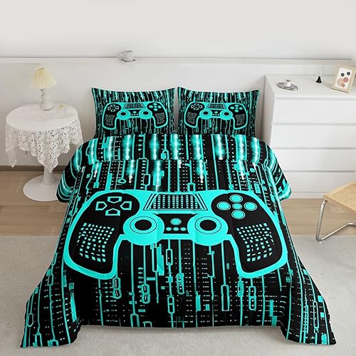 Miniatura 16 de Feelyou - Juego de edredón para niños gamers tamaño individual, juego de ropa de cama de estilo Galaxy Gaming con purpurina, juego de edredón para