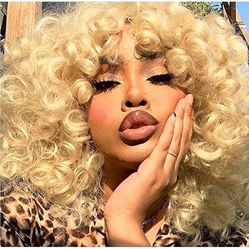 Andromeda Pelucas cortas y rizadas para mujeres afrodescendientes, suaves, con flequillos, tipo afro, resistentes al calor, de fibras sintéticas,