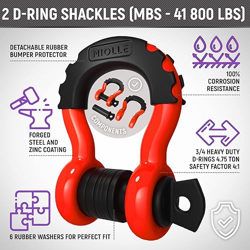 Miniatura 4 de Gear - Cuerdas de remolque de recuperación cinética para cualquier situación de recuperación (púrpuraamarillo, 34 x 20)