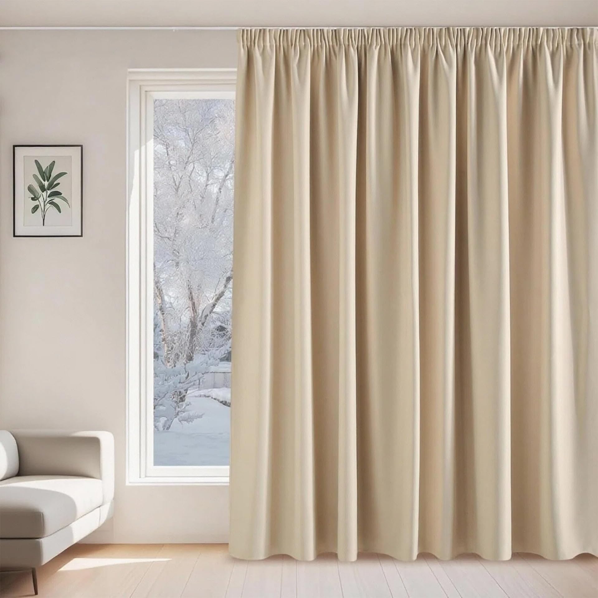 Verdunklungsvorhänge mit Kräuselband 148 x 135 cm Sonnenschutz Und Uv-Schutz Vorhänge Blickdicht Waschbar, 1Er-Set für Schlafzimmer, Kinderzimmer, Beige