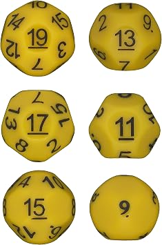 Impact! Miniatures - Yellow - Set of 6 Unusual Odd Sided dice - D9, D11, D13, D15, D17 & D19 - Cursed Dice