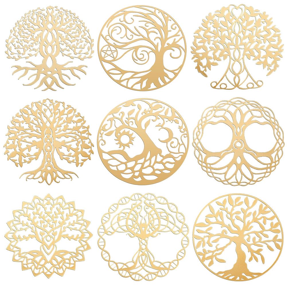 OLYCRAFT 9Pcs Tree of Life Metal Energy Sticker Self Adhesive Orgone Pyramid Sticker Stainless Steel Golden Stickers for Scrapbooks DIY Resin Crafts Phone & Water Bottle Decoration