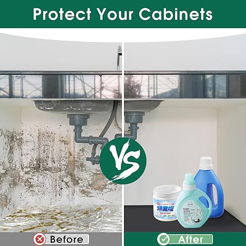 Miniatura 7 de Bandeja para gabinete de cocina para debajo del fregadero, hecha de silicona flexible e impermeable, superficie de separación (negro, 34 x 22