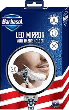 XTREME DIGITAL LIFESTYLE ACCESSORIES Barbasol 2X Magnification LED Mirror Suction Cup, w/Razor Hook Holder,Battery Operated