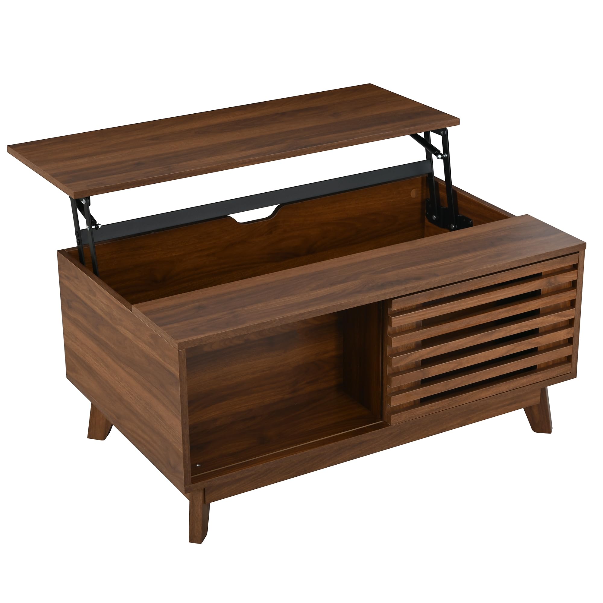 SACOOL Mesa de centro moderna retro, altura ajustable, puerta corredera, efecto nogal, cuerpo de MDF, mesa de salón multifuncional, nogal