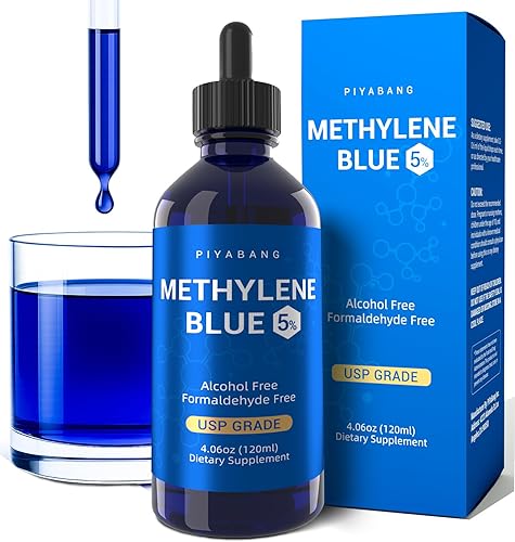 Azul de metileno grado farmacéutico, 5% grado USP gotas azul de metileno para humanos, probado por terceros, sin formaldehído ni alcohol, 4.1 fl oz
