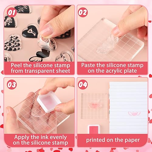 Miniatura 3 de 18 Pcs Valentine's Day Clear Stamp Blocks Set Include 2 Sizes Clear Stamping Blocks 4 Valentine's Day Silicone Clear Stamps 12 Craft Ink Pad Stamp