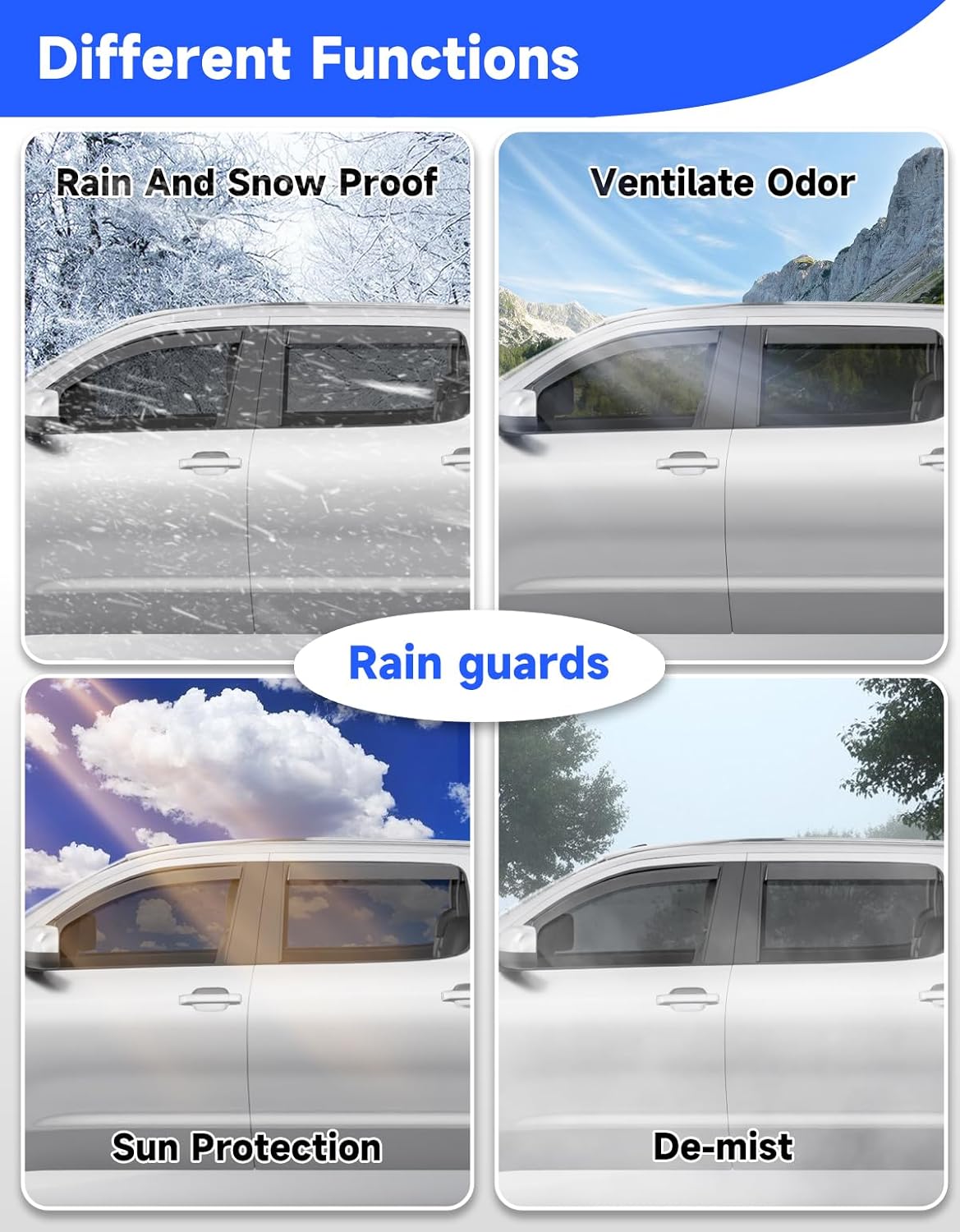 in-Channel Rain Guards Fit for Trucks Toyota Tundra 2007-2021 CrewMax, Extra Durable Window Rain Guards Visors Vent Visors Window Deflector Vent Shades Car Accessories -4 pcs