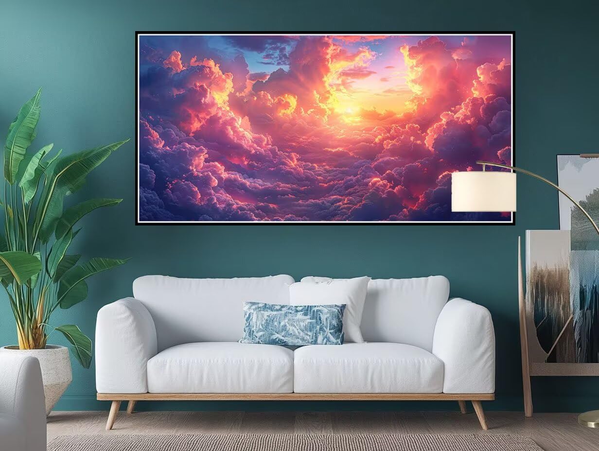 Pintar por Numeros Adultos Nube, Atardecer Pintar por Numeros DIY Painting by Numbers Kits, con Lienzo Sin Arrugas, Pinceles y Pintura Acrílica para Decoración Pared Hogar Sin Marco 50x100cm XD-187