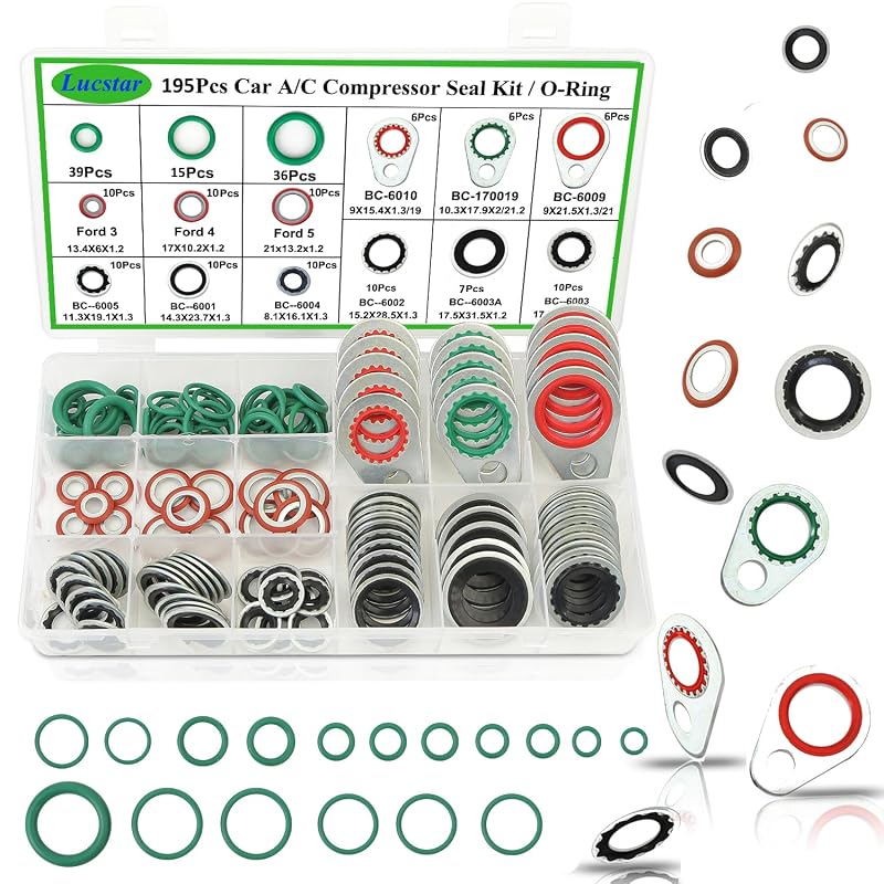 Kit de Anéis O-Ring e Arruelas de Vedação para Ar-Condicionado Automotivo Lucstar V009A – 195 peças