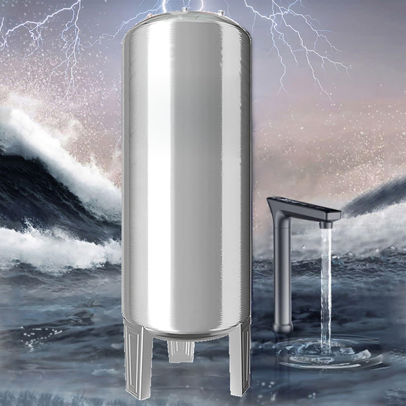Tanque de Presión Vertical para Pozos, Comerciales Contenedores de Vejiga de Almacenamiento de Agua a Presión de Acero Inoxidable, para Granjas Cocinas(250L/66Gal(135x50cm))
